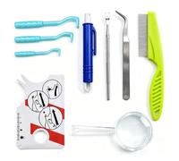 Crunier 9 Piezas Pinzas Garrapatas,Removedor de Garrapatas para Perros Gato | 2 pinza Garrapatas,3 Ganchos para Garrapatas,Peine,Lupa,Quita Garrapatas,Tarjeta-Garrapatas,para Exteriores,Segura Remover