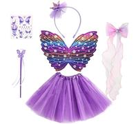 Crunier Disfraz Mariposa Niña, Disfraz de Hada para niñas, con Alas de Mariposa,Tutú,Varita Mágica,Diadema,Tatuajes temporales,accesorios para el cabello, para Carnaval Halloween Cumpleaños Cosplay