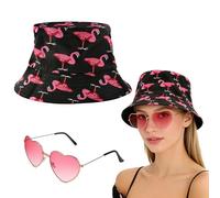 Crunier Sombrero de Pescador Flamenco, Sombrero del Pescador Mujer con Gafas de Sol Corazón, Sombreros para El Sol de Pesca, Protección UV Sombreros, Ropa y Accesorios De Moda