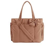Crush Bow Tote Bag For Women, Lightweight Puffy Quilted Shoulder Bag, for Women Daily, Shopping, Travel (Dark Brown)