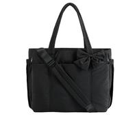 Crush Bow Tote Bag For Women, Lightweight Puffy Quilted Shoulder Bag, for Women Daily, Shopping, Travel (Black)