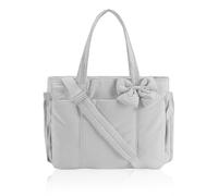 Crush Bow Tote Bag For Women, Lightweight Puffy Quilted Shoulder Bag for Women's Daily Commuting, Shopping, Travel (Grey-White)