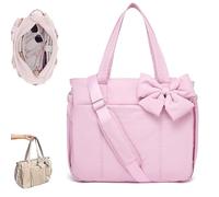 Crush Bow Tote Bag for Women - Stylish Puffy Quilted Shoulder Bag, Lightweight Handbag for Commute, Shopping & Travel (Pink)