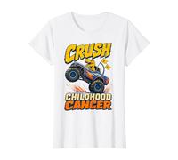 Crush Childhood Cancer T-Rex Monster Truck Camiseta gráfica económica, Mujer, Blanco, S
