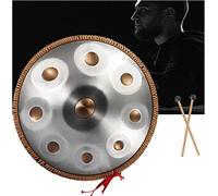 CruSio 9 Tonos Tambre Manual Pan de la Mano Tambor de Tambor de Handpan de Acero 9 Notas 10 Notas 10 Notas 432 Hz 440Hz Tambor de Lengua de Acero de 22 Pulgadas con Bolsa Suave, Plata/a/10 Tonos