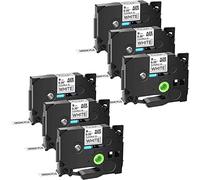 Cruxer 6 cintas de etiquetas de repuesto para Brother P Touch TZe-FX221 TZeFX221 TZ-FX221 laminada, cable de identificación flexible negro sobre blanco, 9 mm, para etiquetadora Ptouch PT-E550W E550WVP