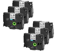 Cruxer Cinta adhesiva negra sobre blanca para Brother Tz Tzc Tze-S251 TzeS251 - Adhesivo fuerte para Brother P-Touch Cube Plus PT-P710BT P750W D600VP PT-7600 E500VP PT-P900W, 6 unidades