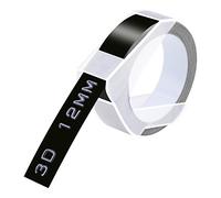 Cruxer Cinta de grabación en relieve compatible con Dymo Omega Label Tape Dymo Cinta de grabación en relieve autoadhesiva, 12 mm x 3 m, etiquetas de vinilo blanco sobre negro para DYMO Omega Junior,