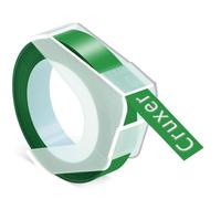 Cruxer Cinta de grabación en relieve de repuesto para Dymo Omega, cinta de grabación en relieve Dymo, 9 mm x 3 m, etiquetas de vinilo blanco sobre verde, para fabricantes de etiquetas en relieve DYMO