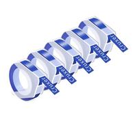 Cruxer Cinta de relieve compatible con Dymo Omega Label Tape Autoadhesiva Dymo Embossing Tape , 9 mm x 3 m, etiquetas de vinilo blanco sobre azul para DYMO Omega Junior, paquete de 5