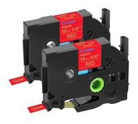 Cruxer Compatible con Brother P-Touch Embellish Gold Print on Red Satin Ribbon TZE RW34 12mm 1/2" (0.47 pulgadas) Cinta de etiquetas de repuesto para P-Touch PT-D215e PTD210 H110 D400AD Cube Label