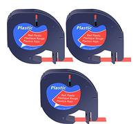 Cruxer Compatible con cinta de plástico negro sobre rojo 91203 (12 mm x 4 m) para Dymo LetraTag LT110T, LT100H, LT100T, QX50, XR, XM, 2000 Plus, 3PK