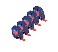 Cruxer Compatible con cinta de plástico negro sobre rojo 91203 (12 mm x 4 m) para Dymo LetraTag LT110T, LT100H, LT100T, QX50, XR, XM, 2000 Plus, 5PK