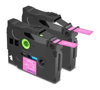 Cruxer Paquete de 2 cintas laminadas compatibles con Brother P-touch TZe-MQP35, color rosa mate, blanco sobre rosa de 0,47 pulgadas, 12 mm x 5 m, cinta de escritura de repuesto para Brother PT-H100R