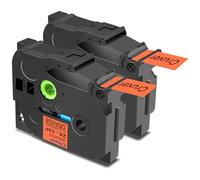 Cruxer Paquete de 2 cintas laminadas fluorescentes compatibles con Brother P-touch TZe-B51, negro sobre naranja de 0,94 pulgadas, 24 mm x 5 m, cinta de escritura de repuesto para Brother PT-P710BT