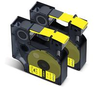 Cruxer Paquete de 2 unidades compatibles con Dymo Rhino A18052 S0718270 cinta de etiquetas industriales, negro sobre amarillo, 6 mm x 1,5 m, repuesto para Dymo LabelWriter y Rhino 1000 3000 4200 5000