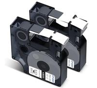 Cruxer Paquete de 2 unidades compatibles con Dymo Rhino A18055 S0718300 cinta de etiquetas industriales, negro sobre blanco, 12 mm x 1,5 m, repuesto para Dymo LabelWriter y Rhino 1000 3000 4200 5000