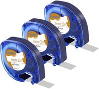 Cruxer Paquete de 3 Cintas de Etiquetas de tela Termoadhesivas Compatibles con Dymo LetraTag 18769 18771 S0718850 Negro sobre Blanco 12 mm x 2 m para LetraTag LT-100H LT-100T Plus QX50