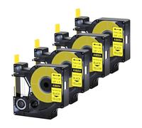 Cruxer Paquete de 4 tubos termorretráctiles de repuesto para Rhino A18054 18054 de 3/8 pulgadas, 9 mm, negro sobre amarillo, cinta de etiquetas de alambre industrial compatible con etiquetadora Rhino