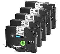 Cruxer Paquete de 5 cintas de etiquetas compatibles con Brother HSe-221 HSe221 HS-221 HS221, tubo termorretráctil, negro sobre blanco para impresora de etiquetas PT-E300, PT-E500, PT-P710BT P700,