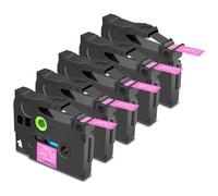 Cruxer Paquete de 5 cintas laminadas compatibles con Brother P-touch TZe-MQP35, color rosa mate, blanco sobre rosa de 0,47 pulgadas, 12 mm x 5 m, cinta de escritura de repuesto para Brother PT-H100R
