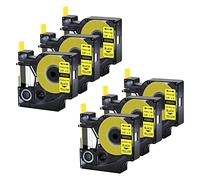 Cruxer Paquete de 6 tubos termorretráctiles de repuesto para Rhino A18054 18054 3/8 pulgadas 9 mm, cinta de etiquetas de alambre industrial negro sobre amarillo para etiquetadora Rhino 4200 Rhino 5000