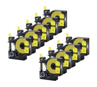 Cruxer Paquete de 9 tubos termorretráctiles de repuesto para Rhino A18054 18054 de 3/8 pulgadas, 9 mm, negro sobre amarillo, cinta de etiquetas de alambre industrial compatible con etiquetadora Rhino
