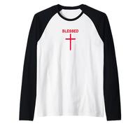 Cruz bendita sutil minimalista Fe cristiana religiosa Camiseta Manga Raglan