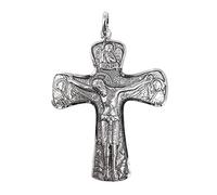 Cruz bizantina Cristo italiana plata Ley 925m unisex 6 cm. tres ángeles maciza bisel tallado
