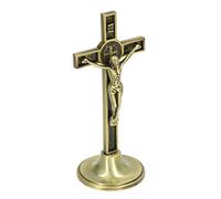 Cruz Católica Decorativa de Escritorio de Aleación de Zinc con Base, Ideal para Bendiciones Familiares o Agradecimiento Al Clero (Color Cobre)