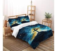 Cruz Cielo Estrellado Funda Nordica Algodon 3 Piezas 3D Impresa Starry Sky Theme Gothic Themes con Cremallera Y Funda De Almohada Super King（260x220cm） 100% Microfibra Ropa De Cama