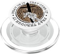 Cruz con Estampado de Leopardo He Is Risen PopSockets PopGrip para MagSafe
