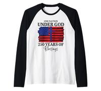 Cruz con la Bandera de Christian Patriot «Una nación bajo Dios» 250 Camiseta Manga Raglan