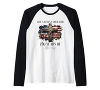 Cruz con la Bandera de Christian Patriot «Una nación bajo Dios» 250 Camiseta Manga Raglan