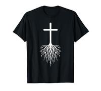 Cruz Cristiana con Raíces Fe Cristo Arte Jesús Adoración Camiseta