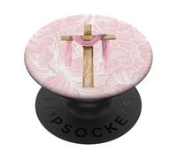 Cruz Cristiana Flor Rosa Creer Fe Linda Chica Coqueta PopSockets PopGrip Adhesivo