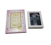 Cruz de ángel de la guarda para cuna con bautismo de peltre para niña