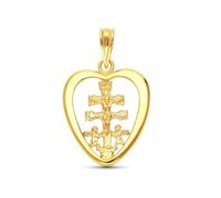 Cruz de Caravaca Colgante en Oro de 18k forma de corazón calado con 20mm.