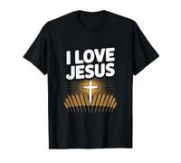 Cruz de fe I Love Jesus Camiseta gráfica económica, Hombre, Negro, M