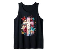 Cruz de fe Mariposa Floral Cristiano Jesús Inspirador Camiseta sin Mangas