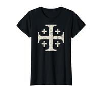Cruz de Jerusalén de los Caballeros templarios, Color Blanco Envejecido Camiseta gráfica económica, Mujer, Negro, L