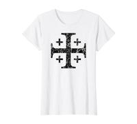 Cruz de Jerusalén de los Caballeros Templarios, Color Negro Envejecido Camiseta gráfica económica, Mujer, Blanco, M
