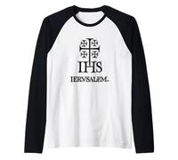 Cruz de Jerusalén IHS Christogram Cruzadas Historia Medieval Camiseta Manga Raglan