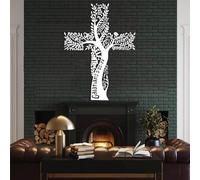 Cruz de Jesús de Metal Blanco con Rama de árbol, Arte de Pared, decoración de Pared de Metal con árbol Espiritual de la Vida, Obra de Arte de Cruz de Jesús, Escultura Moderna Decorativa pa