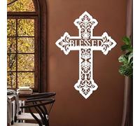 Cruz de Jesús de Metal Blanco con Rama de árbol, Arte de Pared, decoración de Pared de Metal con árbol Espiritual de la Vida, Obra de Arte de Cruz de Jesús, Escultura Moderna Decorativa pa