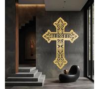 Cruz de Jesús de Metal Dorado con Rama de árbol, Arte de Pared, árbol Espiritual de Metal de la Vida, decoración de Pared, Obra de Arte de Cruz de Jesús, Escultura Moderna para Sala de EST