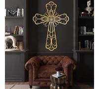 Cruz de Jesús de Metal Dorado con Rama de árbol, Arte de Pared, árbol Espiritual de Metal de la Vida, decoración de Pared, Obra de Arte de Cruz de Jesús, Escultura Moderna para Sala de EST