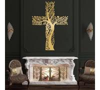 Cruz de Jesús de Metal Dorado con Rama de árbol, Arte de Pared, árbol Espiritual de Metal de la Vida, decoración de Pared, Obra de Arte de Cruz de Jesús, Escultura Moderna para Sala de EST