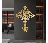 Cruz de Jesús de Metal Dorado con Rama de árbol, Arte de Pared, árbol Espiritual de Metal de la Vida, decoración de Pared, Obra de Arte de Cruz de Jesús, Escultura Moderna para Sala de EST