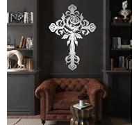 Cruz de Jesús de Metal Plateado con Rama de árbol, Arte de Pared, decoración de Pared con árbol Espiritual de Metal, Escultura Moderna Decorativa de Cruz de Jesús para Sala de Estar, Dorm